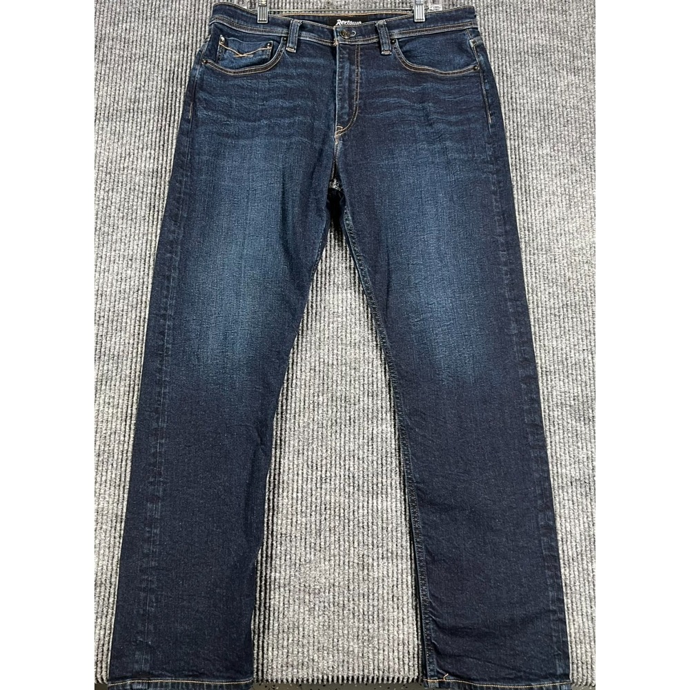 Revtown Sharp Jeans Mens Size 35x32 Dark Blue Denim Selvedge‎ Stretch Casual